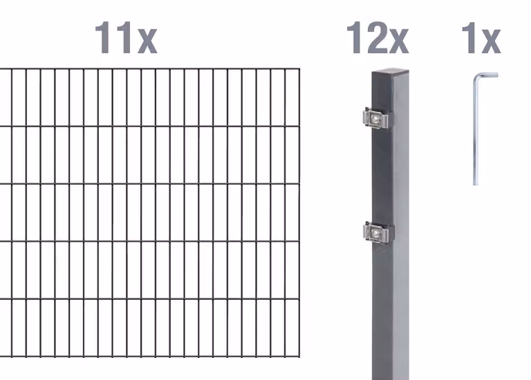 Alberts 650728 Recinzione a doppia rete metallica come set completo da 24 pezzi, antracite, altezza 100 cm, lunghezza 22 m