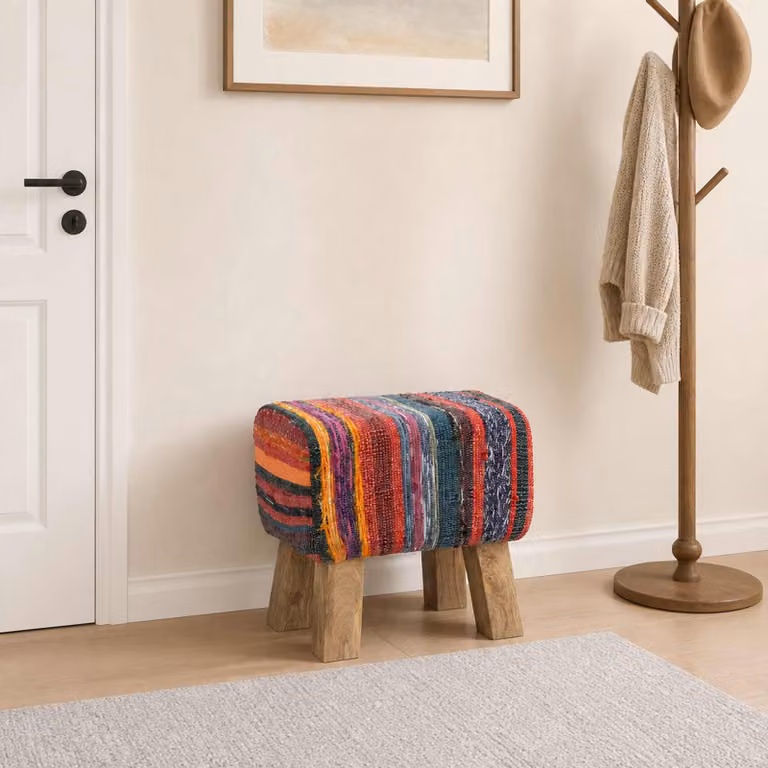 Panchina moderna vidaXL in legno e pelle multicolore con design astratto L/P/H: 110 x 40 x 45 cm