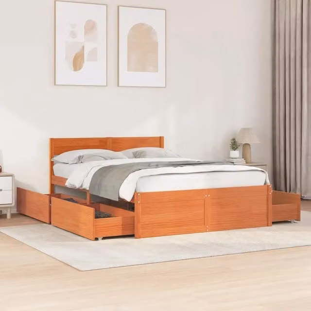 Letto senza Materasso Marrone Cera 135x190 cm in Legno di Pino 3282359
