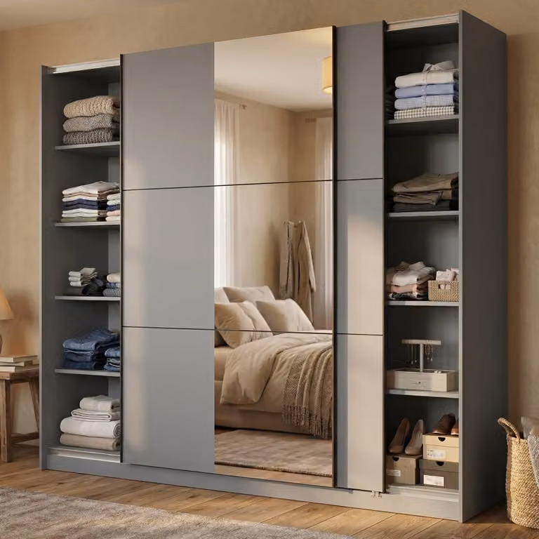 Dmora Guardaroba Grande Sorgono 237x210h cm Nero Antracite, Appendiabiti 8 Ripiani
