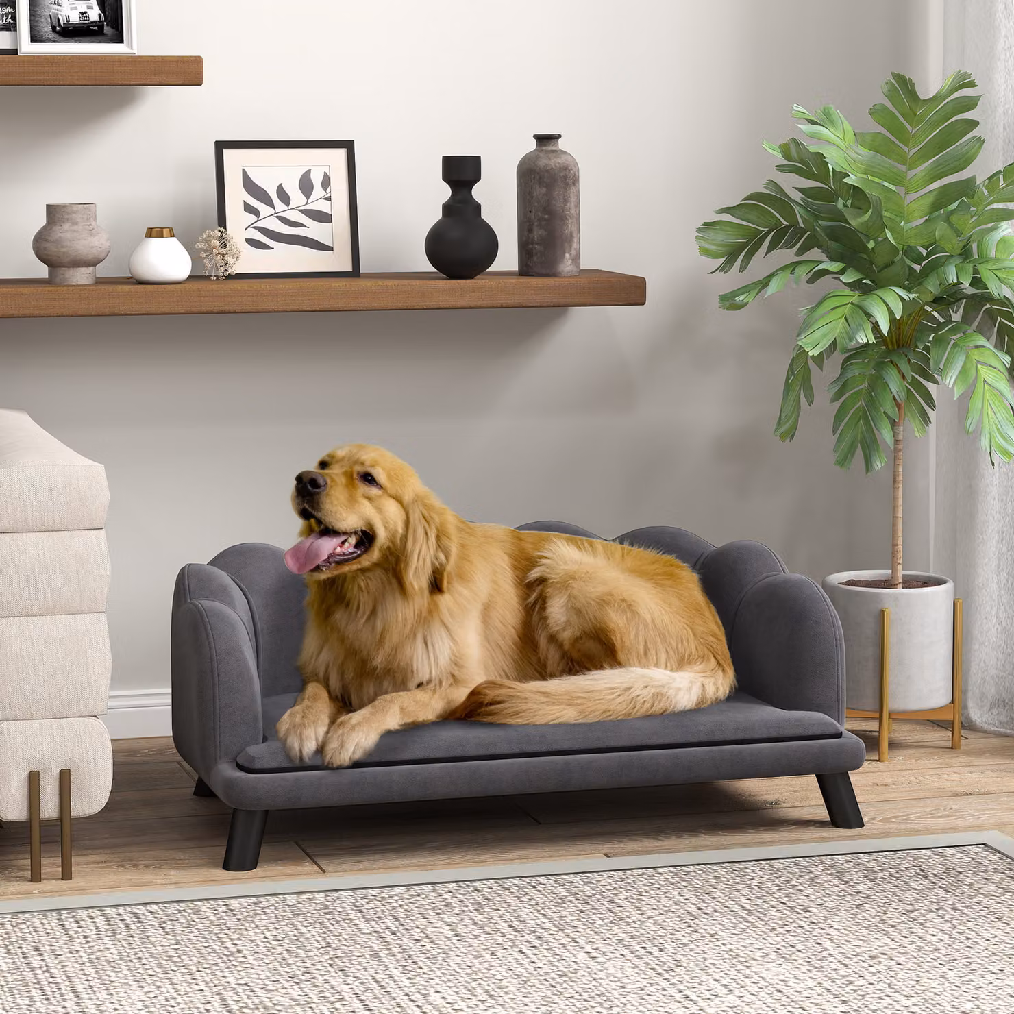 Divano imbottito per cani di taglia medio-grande PawHut, rivestimento in tessuto grigio sfoderabile e lavabile, Aosom – 2