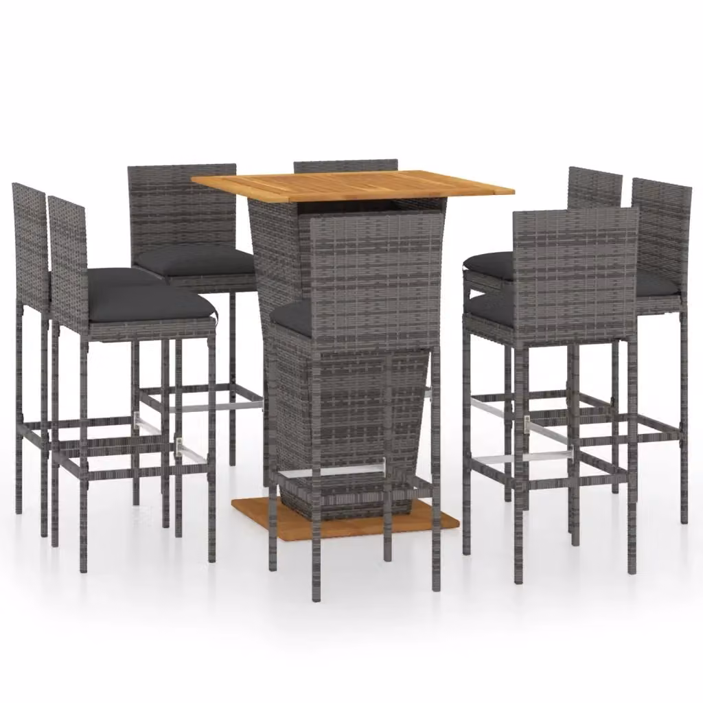 vidaXL Set da Bar per Giardino 9 pz in Polyrattan e Legno di Acacia Grigio Antracite – 2
