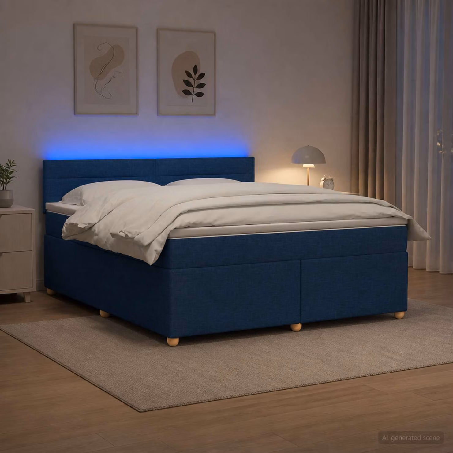 Letto box spring con materasso ibrido vidaXL in tessuto blu e multicolore L: 160 cm, P: 200 cm