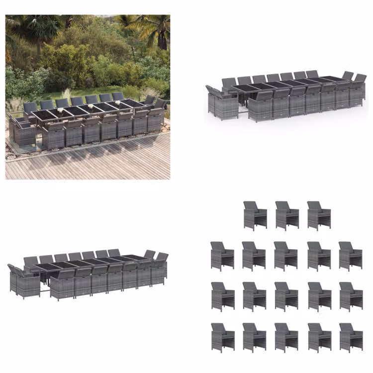 vidaXL Set da pranzo da giardino 19 pezzi con cuscini in poly rattan grigio - Set da pranzo da giardino - Set da pranzo da esterno - Set da pranzo da giardino - Set da pranzo da giardino