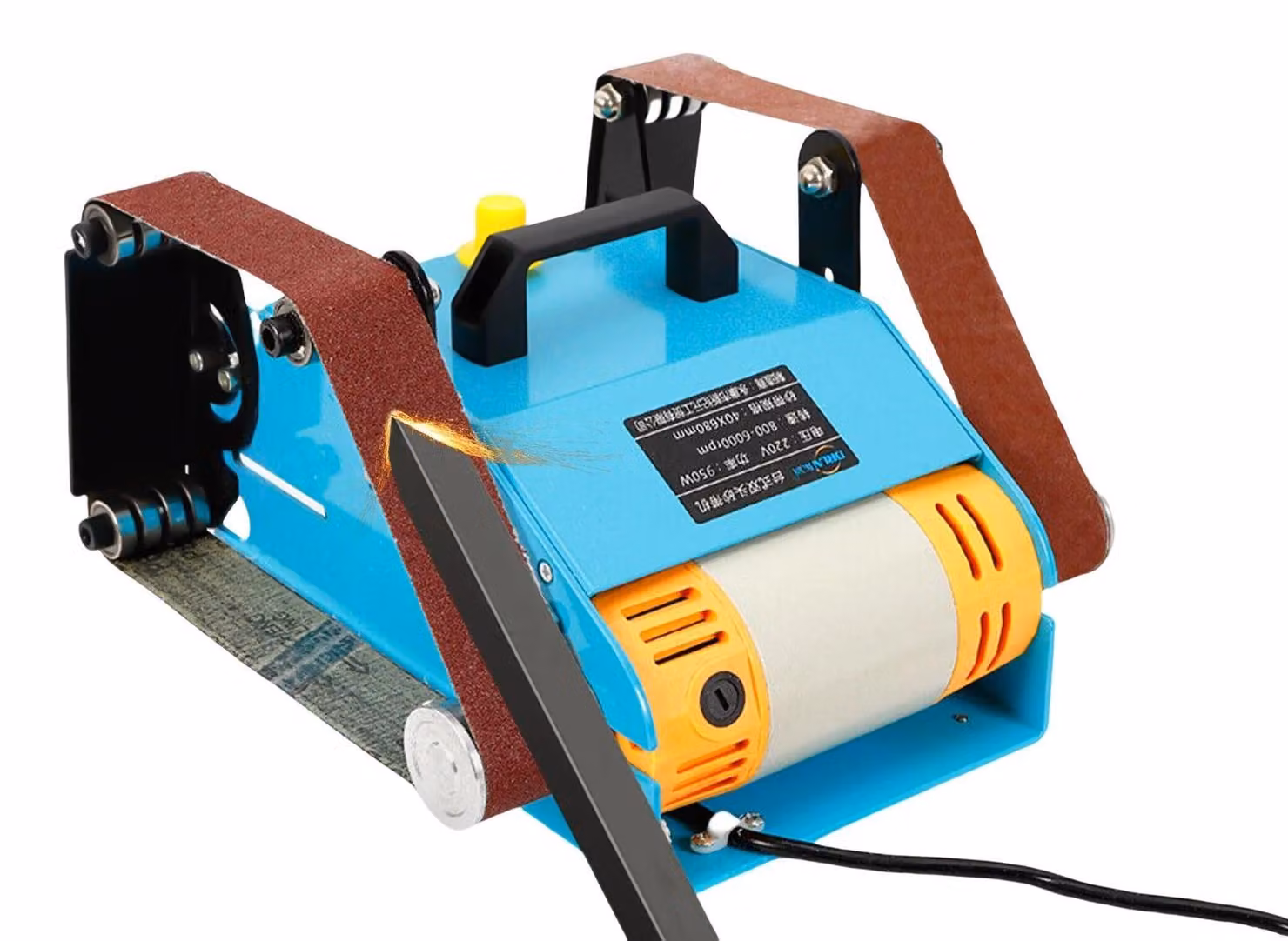 Levigatrice a nastro elettrica - Da tavolo - A doppia testa - Regolazione continua della velocità - Regolazione dell'angolo - 950 W - 220 V con spina UE - Montaggio su tavolo - Blu