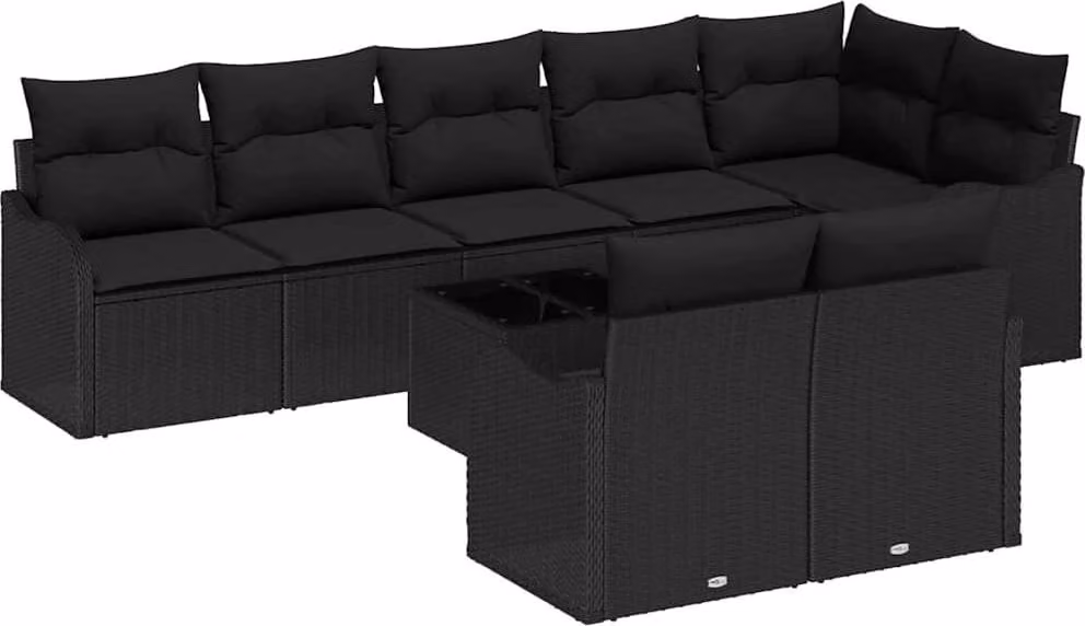 Set Divano da Giardino con archiviazione 9 pcs Nero polyrattan