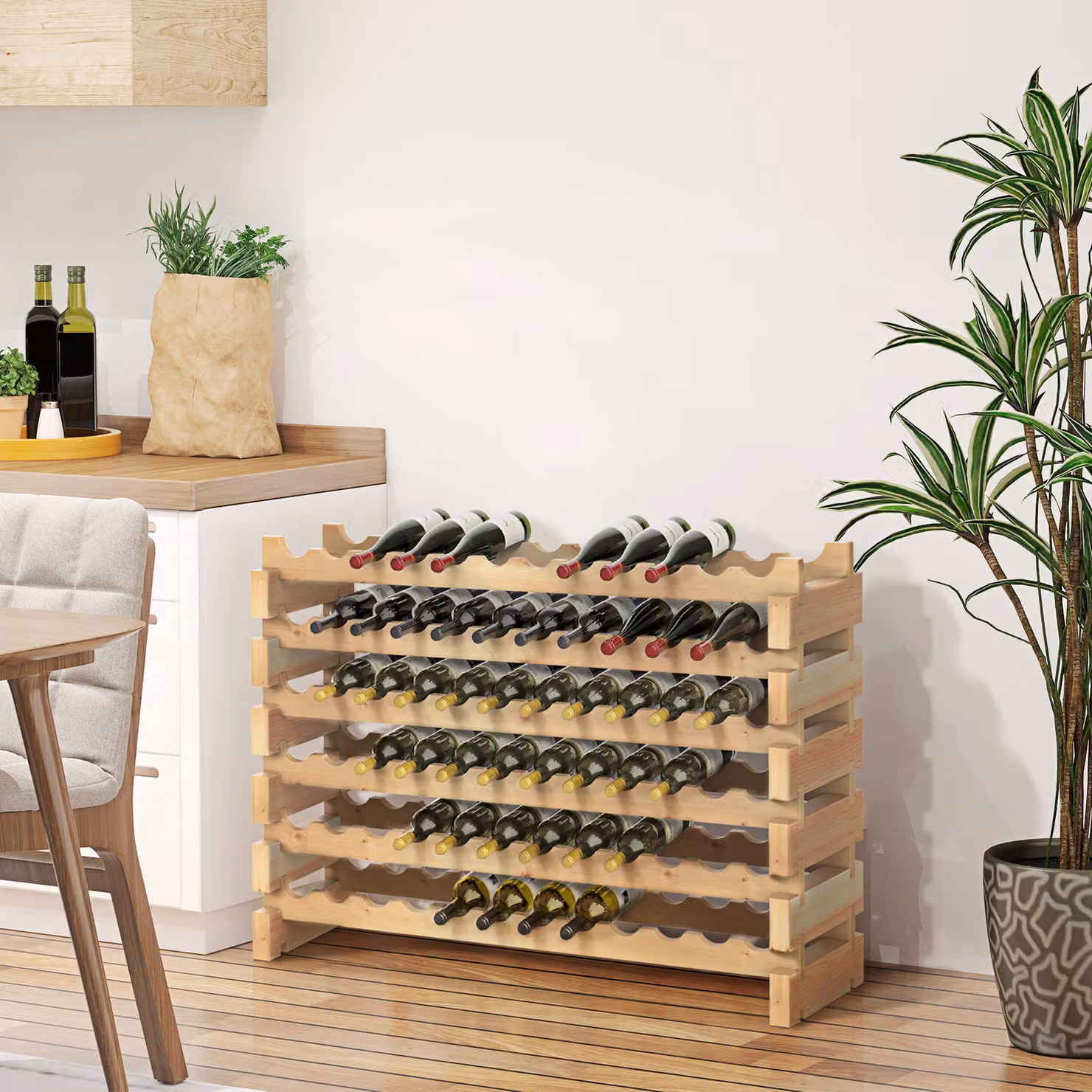 Scaffale Portabottiglie HOMCOM in Legno di Pino Marrone con 6 Ripiani, L: 114 cm, P: 28 cm, H: 80 cm – 2
