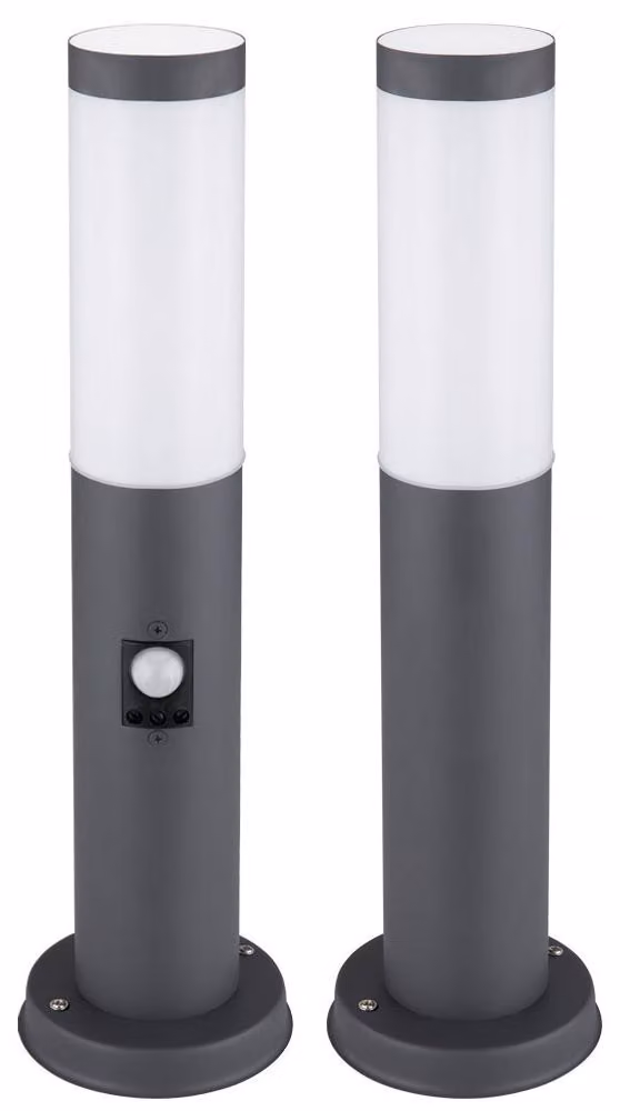 Set di 2 luci da incasso a pavimento, acciaio inossidabile, colore antracite, con sensore, altezza 45 cm