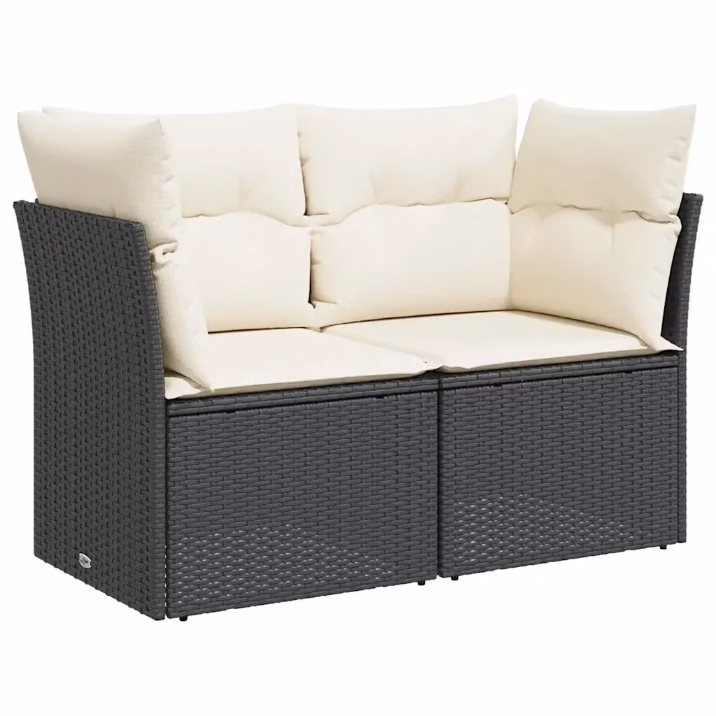 Divano da giardino a 2 posti Design Mania in polyrattan nero con cuscini bianchi e coperture rimovibili L: 124 cm, P: 69 cm, H: 62 cm – 2