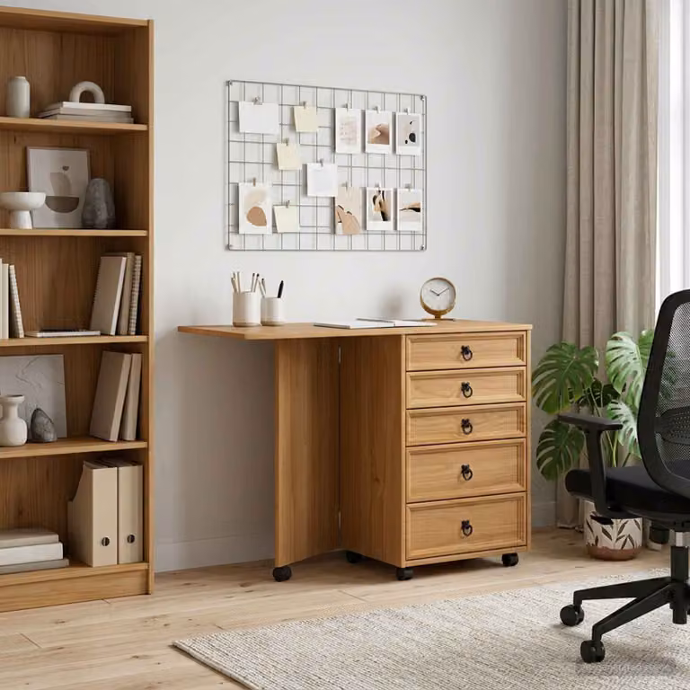 vidaXL Mobiletto con cassetti e piano pieghevole CORONA Marrone Miele