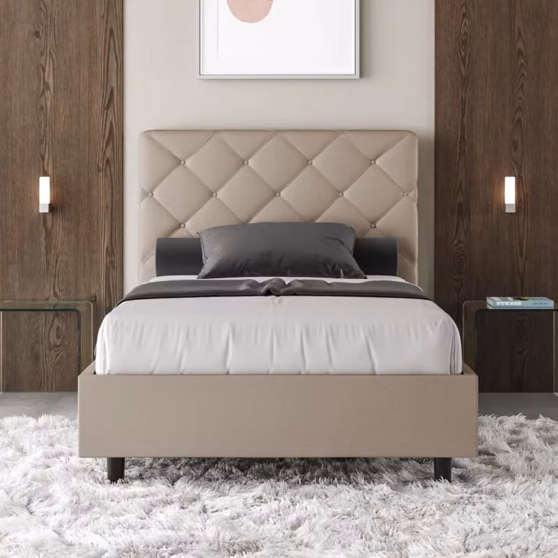 Letto matrimoniale francese imbottito Ityhome Priya con contenitore in similpelle color tortora L/P/H: 140 x 210 x 122 cm – 2