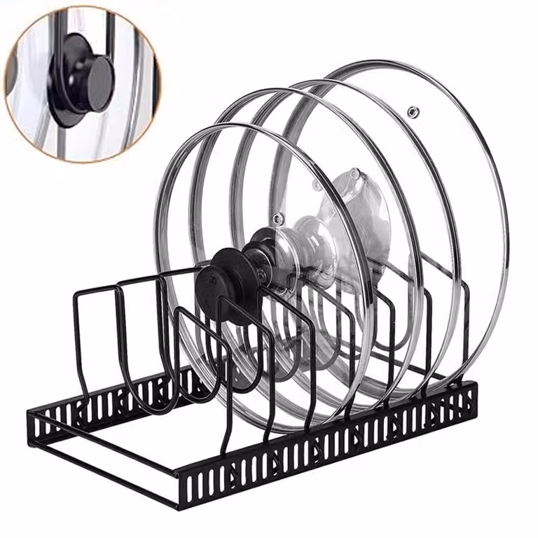 Porta pentole - Supporto per pentole - Scaffale per stoviglie - Organizzatore per pentole - Regolabile - 7 livelli - Organizzatore per pentole - Nero