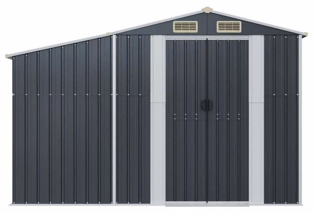 Capanno per attrezzi antracite, in acciaio zincato - 277x93x179 cm - Casetta da giardino in metallo - Deposito per attrezzi da giardino