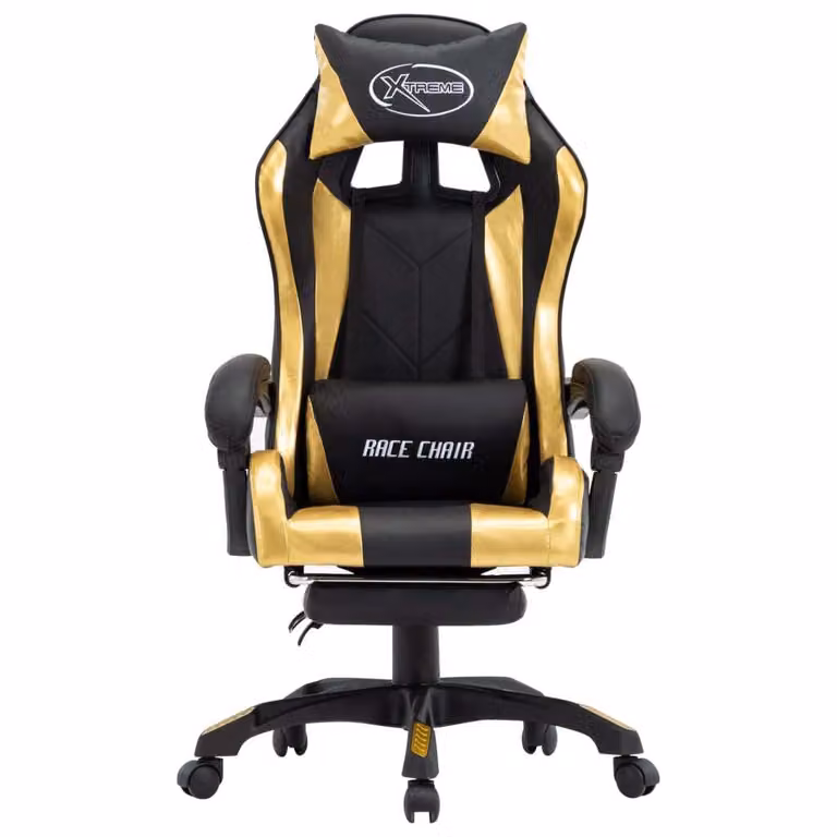Sedia da Gaming con Poggiapiedi Oro e Nera in Pelle finta