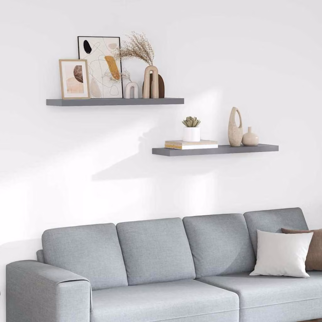Set di 2 Scaffali a Parete vidaXL in MDF e Metallo, Colore Grigio, L 90 cm x P 23,5 cm x H 3,8 cm