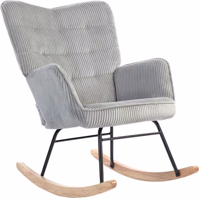 Poltrona Dondolo HOMCOM in Stile Mid-Century con Imbottitura Spessa e Braccioli, Faggio e Metallo, Grigio