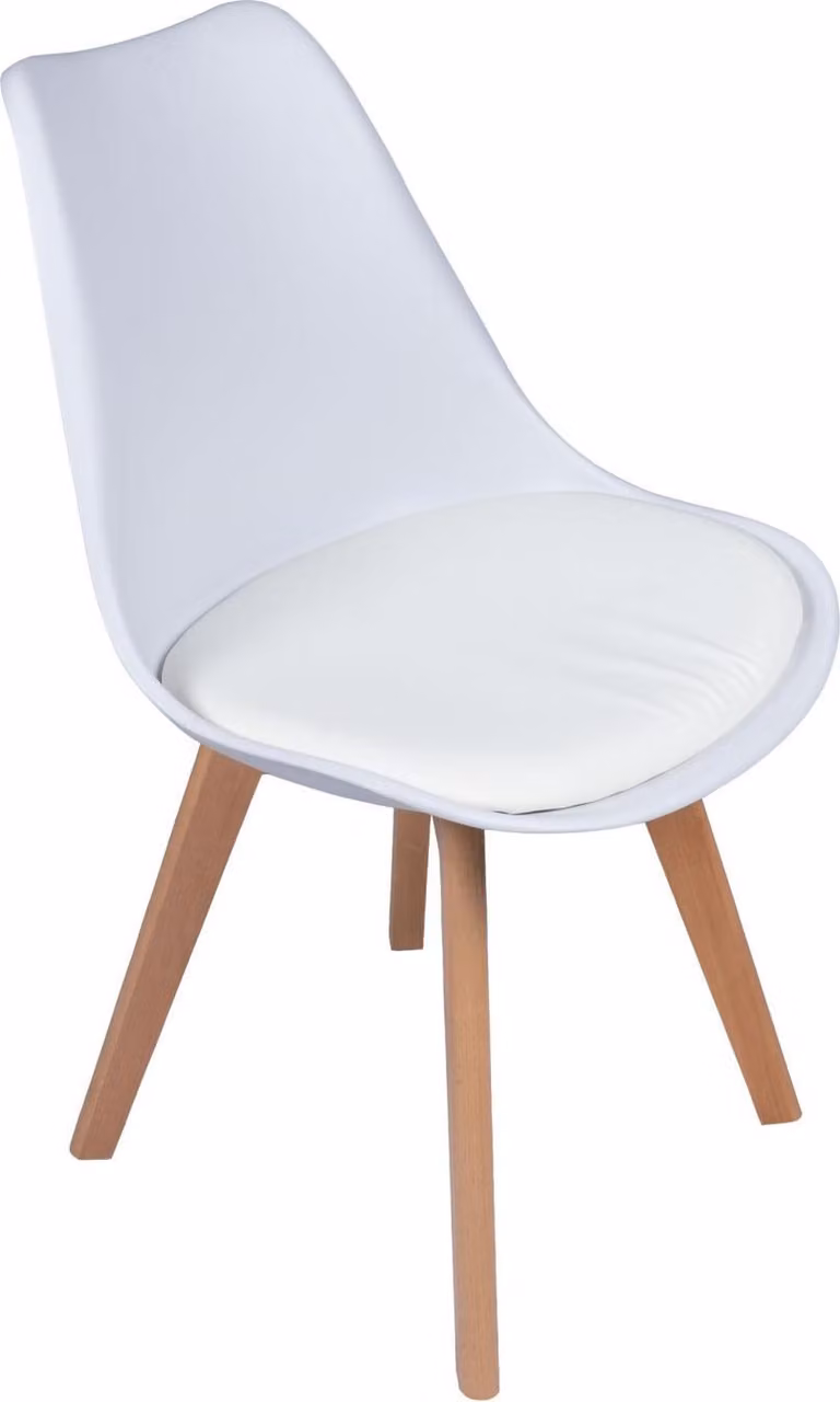 Sedia con cuscino in stile scandinavo moderno per soggiorno, sala da pranzo, cucina bianco