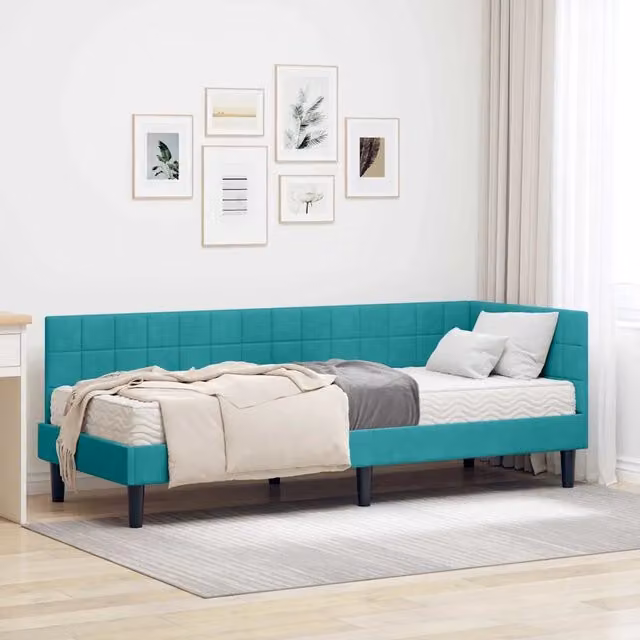 Struttura Letto Angolare con Materasso 2 pz-Giroletto con materasso Turchese Velluto 881021