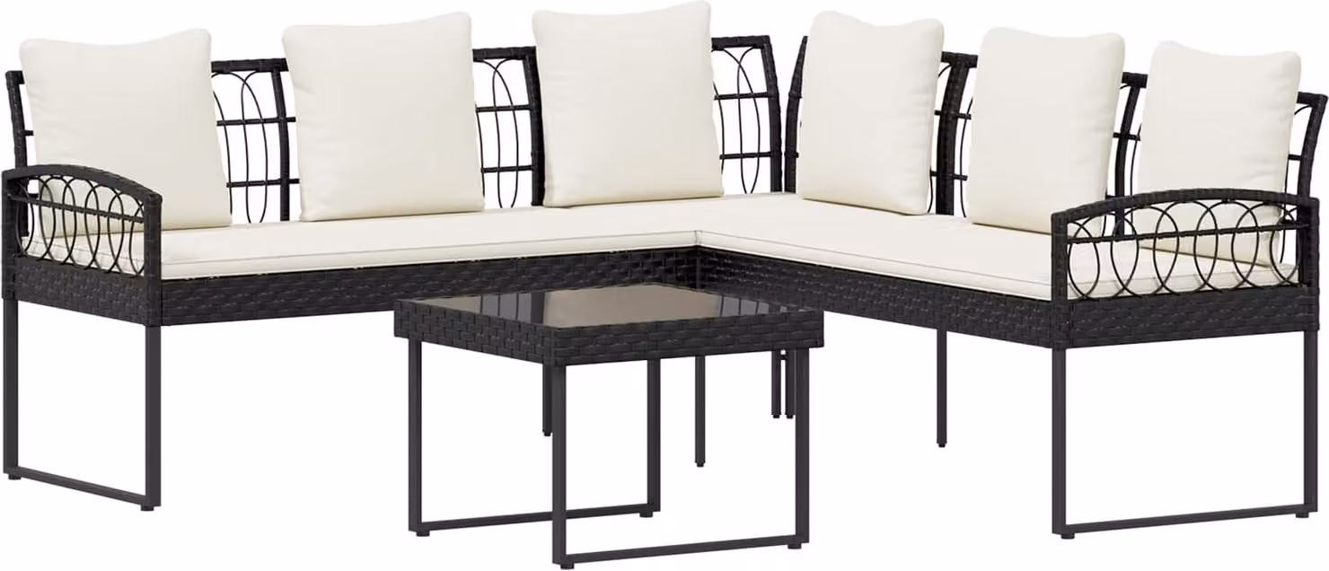 Set Divano da Giardino con cuscino 2 pcs Nero e Crema