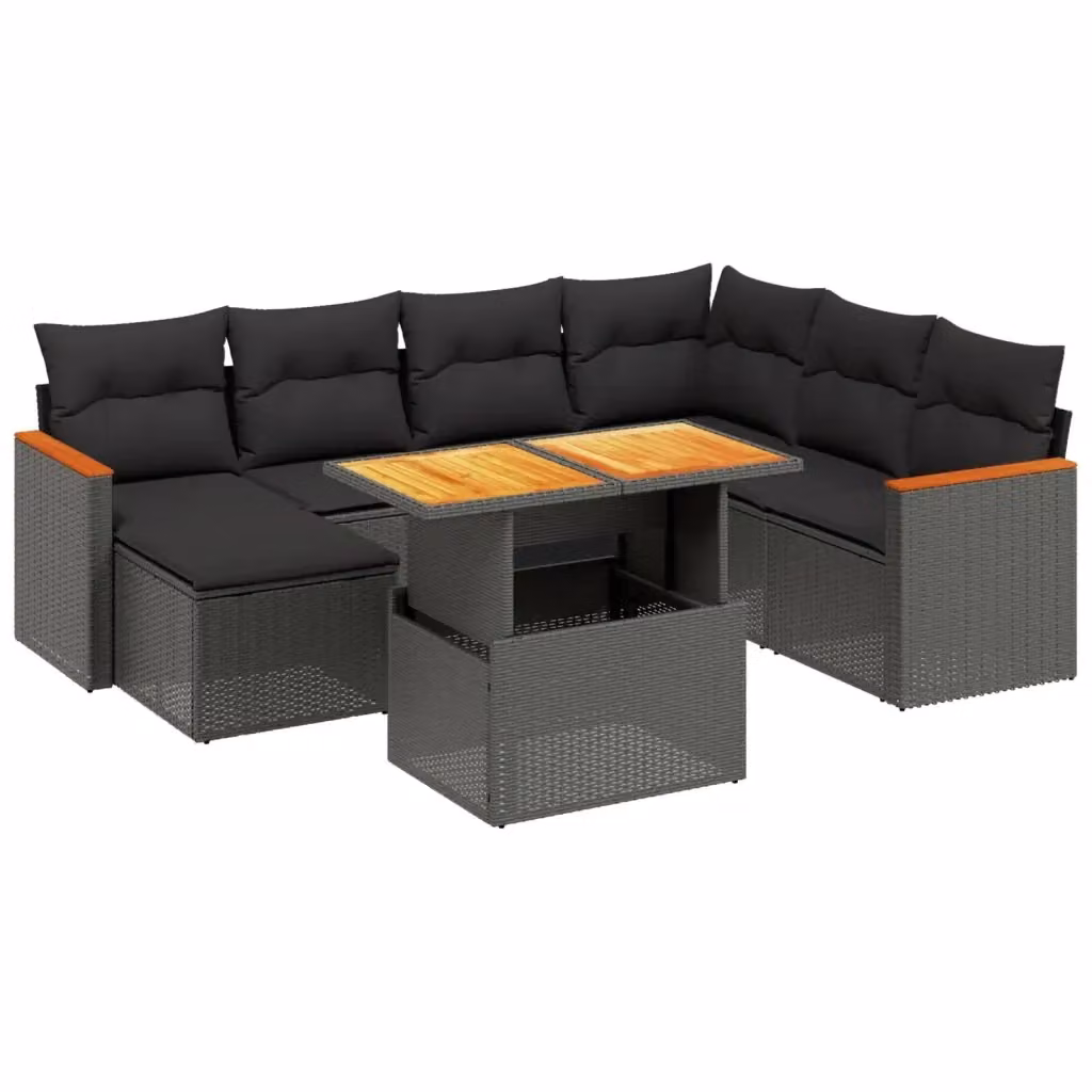 Set di Divani da Giardino vidaXL a Forma di L in Polyrattan Nero con Cuscini e Tavolino da Esterno – 2