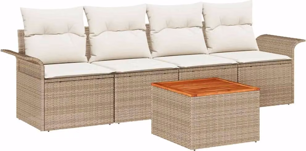 Set Divano da Giardino con cuscino 5 pcs Beige polyrattan
