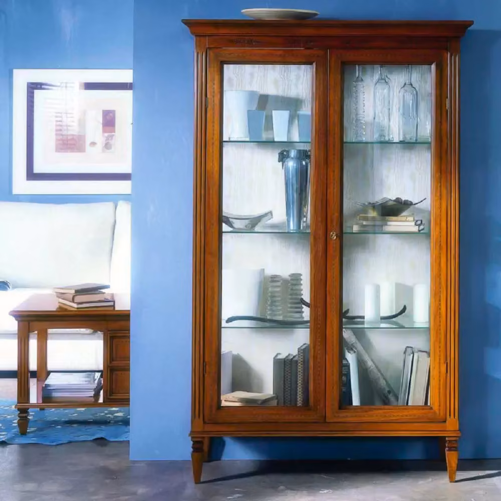 Vetrina classica in legno con ante in vetro Mobili 2G finitura bassano L: 108 cm, P: 43 cm, H: 190 cm – 1
