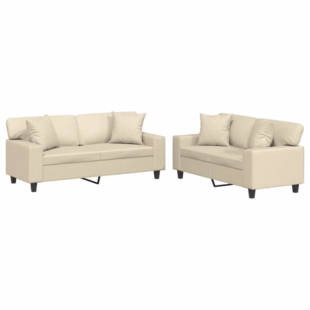 Set di Divani 2 pz con Cuscini Crema in Pelle finta