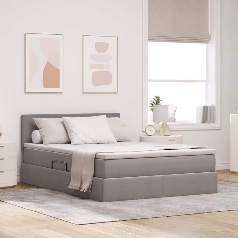 Letto con contenitore e illuminazione LED vidaXL in tessuto beige con porta USB, L/P/H: 140 x 200 cm