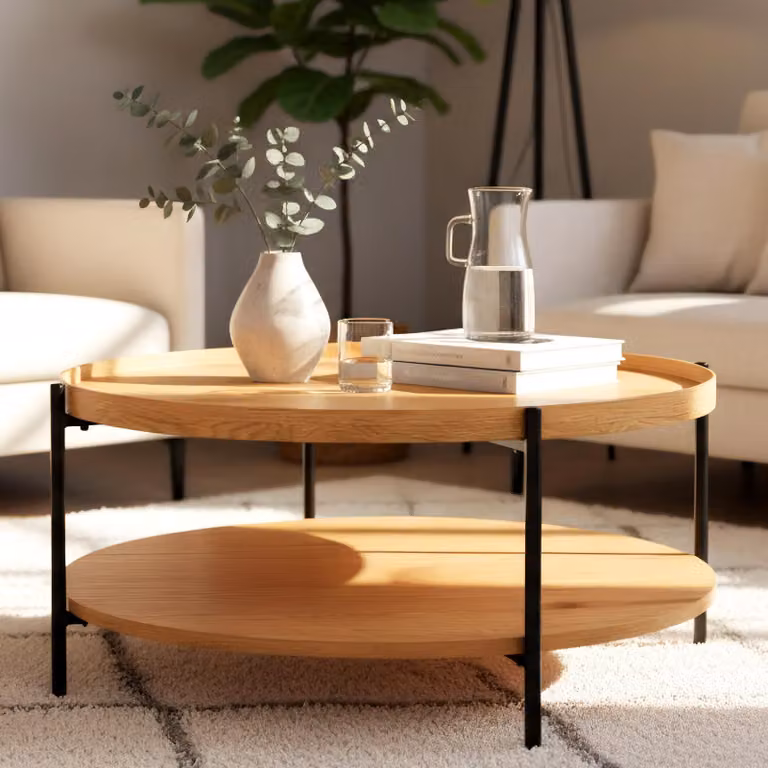 Tavolino Corbitan - Tavolino rotondo in legno | Colore: tonalità neutra | Dimensioni: 80x80x40 cm