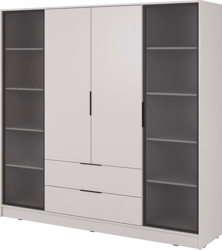 Armadio, moderno armadio in legno impiallacciato con ante in vetro