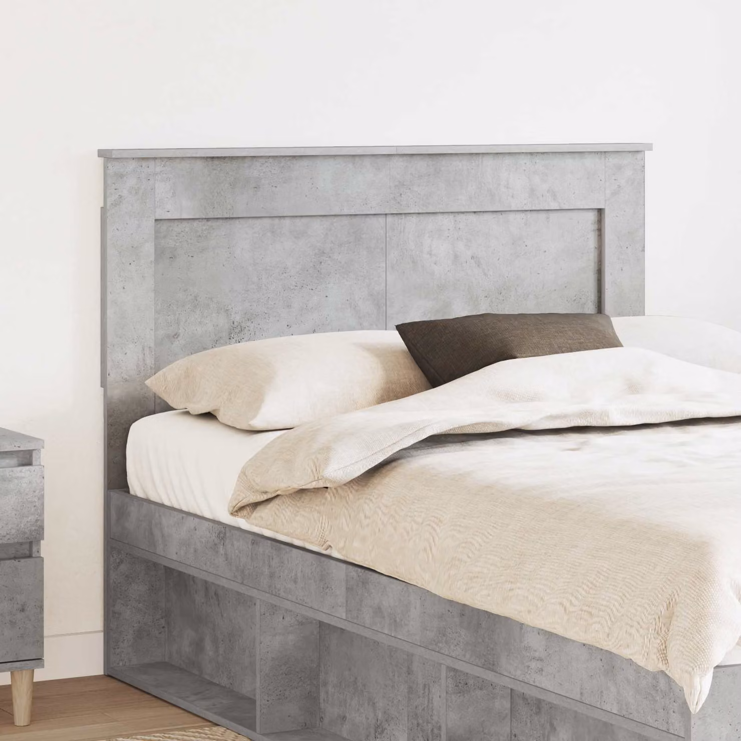 Testiera per letto moderna vidaXL in legno ingegnerizzato, Grigio cemento, L: 138 cm, H: 30,5 cm, P: 17,8 cm