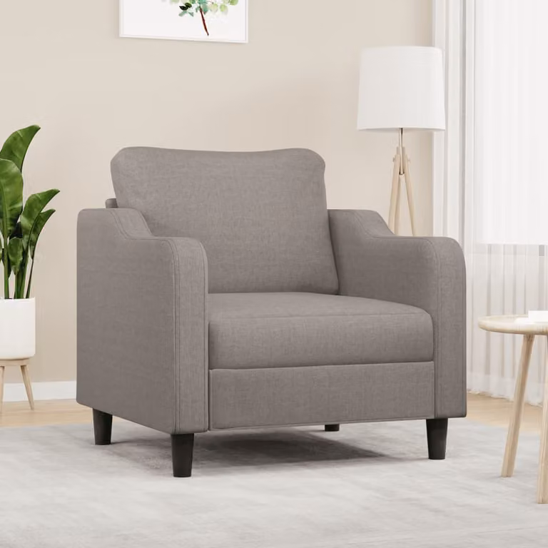 Poltrona moderna vidaXL in tessuto beige e grigio con struttura in metallo e braccioli