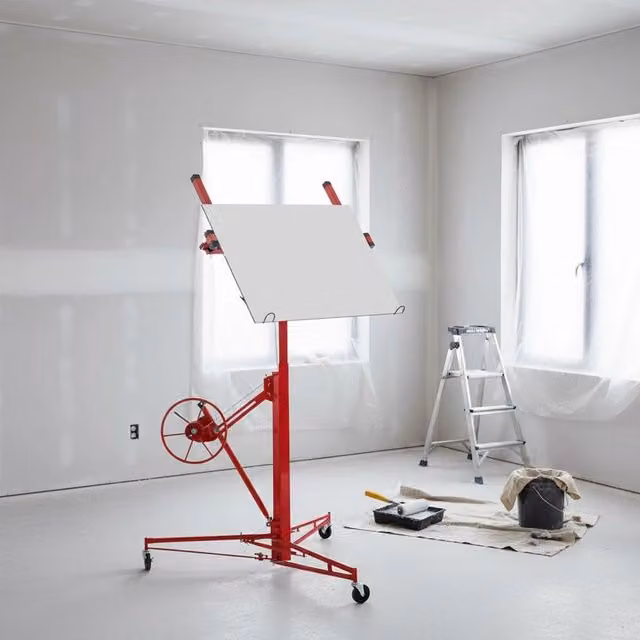 Sollevatore per cartongesso Minimal in acciaio rosso, portata massima 68 kg, altezza regolabile da 140 a 350 cm, pieghevole con 3 ruote con freno – 1