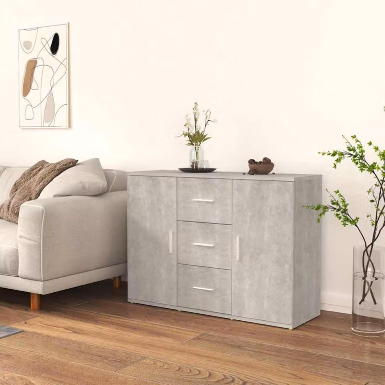 Credenza vidaXL in legno multistrato e MDF, colore grigio cemento, L 91 x P 29,5 x H 65 cm