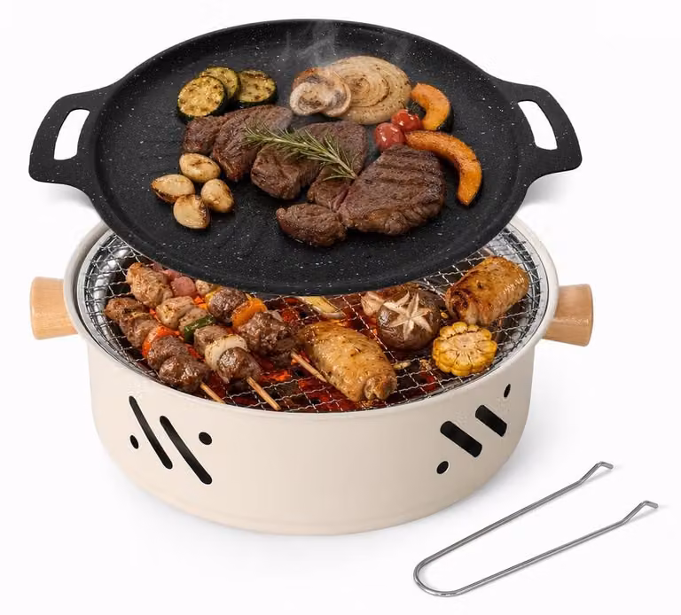 Piccola griglia a carbone, portatile, ideale per picnic e campeggio, con set completo