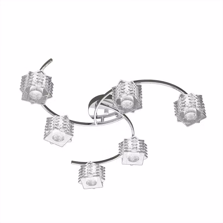Plafoniera Contemporanea Rubik Metallo Cromo Diffusore Cristallo 6 Luci G9