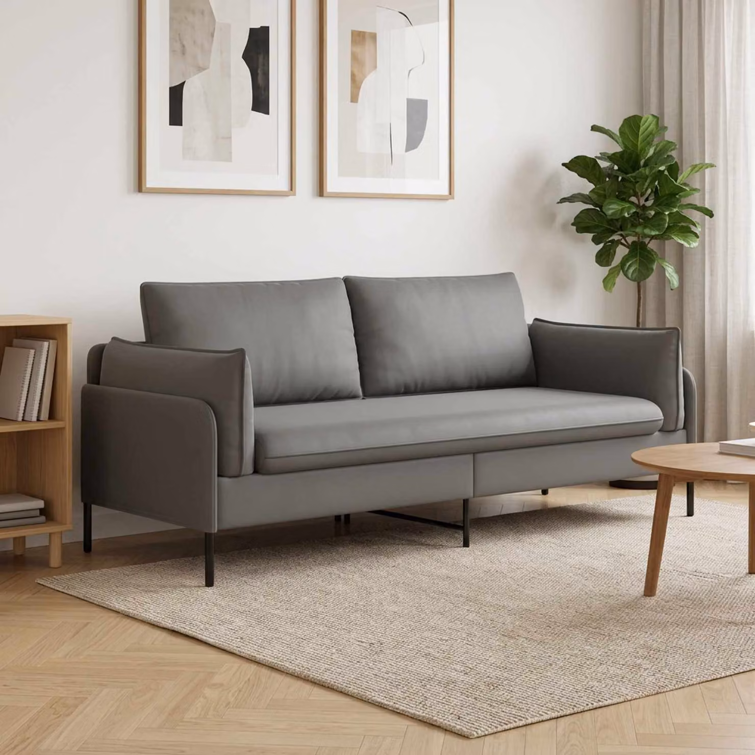 Divano 3 posti vidaXL in velluto grigio moderno con coperture rimovibili L: 222 cm, P: 81 cm, H: 89 cm