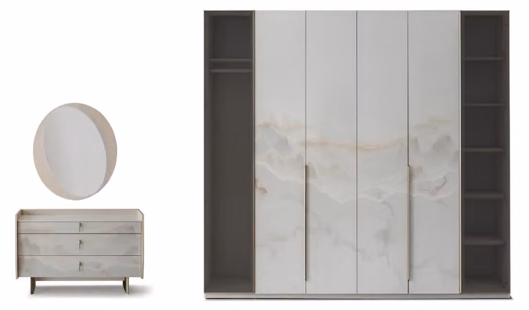 Set per camera da letto: comodino, armadio, colore bianco, stile moderno, nuovo