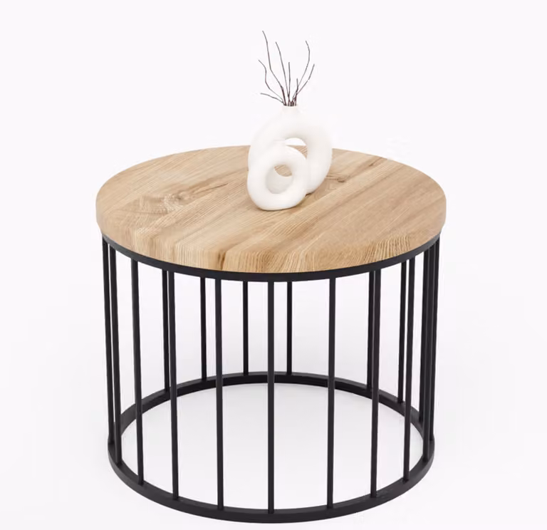 LAMO Manufaktur Tavolino da salotto rotondo in legno e metallo 50 x 37 cm - Tavolino da caffè, tavolo soggiorno, tavolinetto da salotto - Tavolo rotondo, design moderno - Colore: noce, gambe: nero