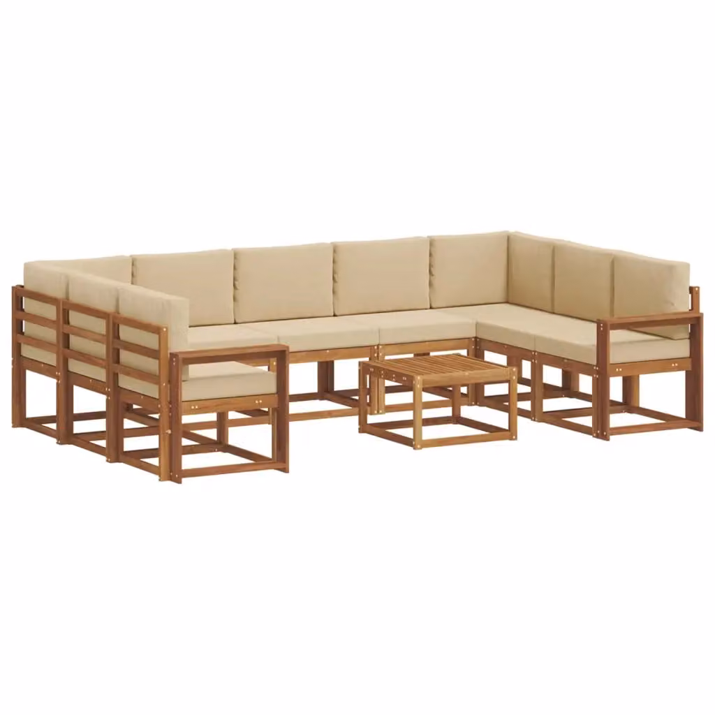 Set di divani da esterno vidaXL a forma di U in legno di acacia con cuscini inclusi, colore beige e marrone – 2