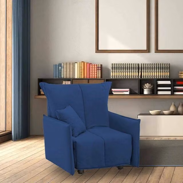 Divano Letto Atlantis Talamo Italia, Divano Singolo con Apertura a Carrello e Braccioli, Tessuto Imbottito, Colore Blu, L: 110 cm, P: 90 cm, H: 85 cm