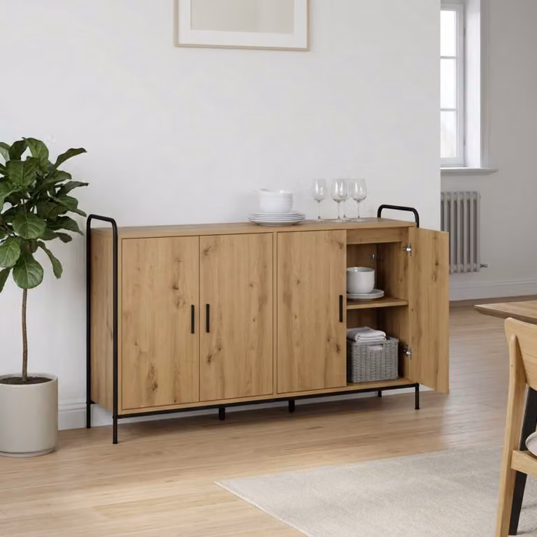 Credenza moderna vidaXL in rovere e metallo, colore marrone, L: 97 cm, P: 33 cm, H: 81 cm