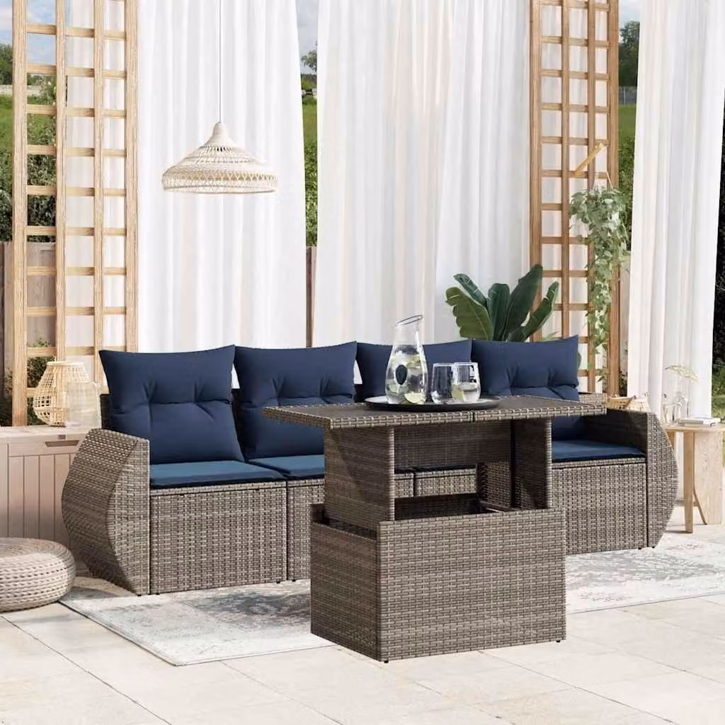 Maison Exclusive - Set di 5 divani da giardino con cuscini, grigio, polyrattan