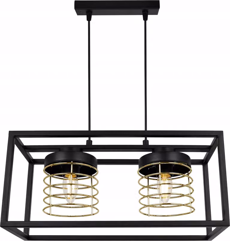Lampada a sospensione Rasti Cage - Lampada da soffitto per soggiorno, camera da letto e sala da pranzo - Lampada a sospensione in metallo e vetro - E27 - Oro - 2 lampadine