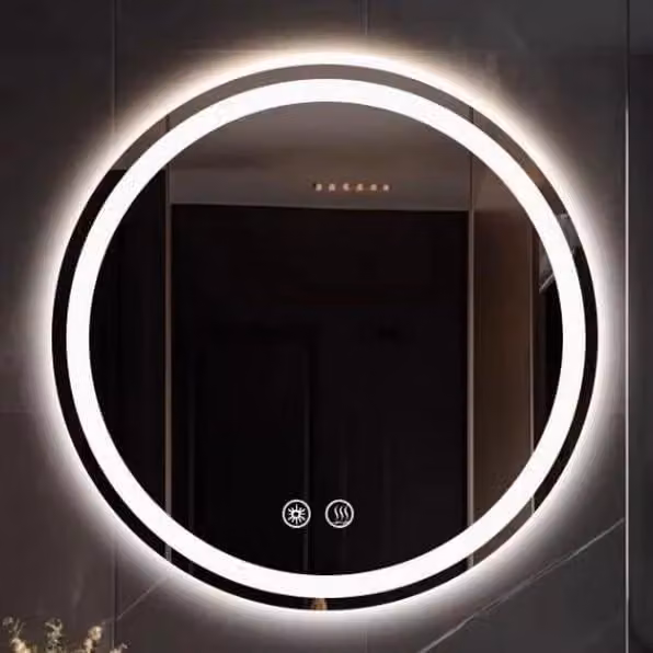 Specchio da bagno rotondo Design Mania con LED dimmerabili a 3 colori e funzione memoria, colore argento, L: 60 cm, P: 60 cm, H: 60 cm