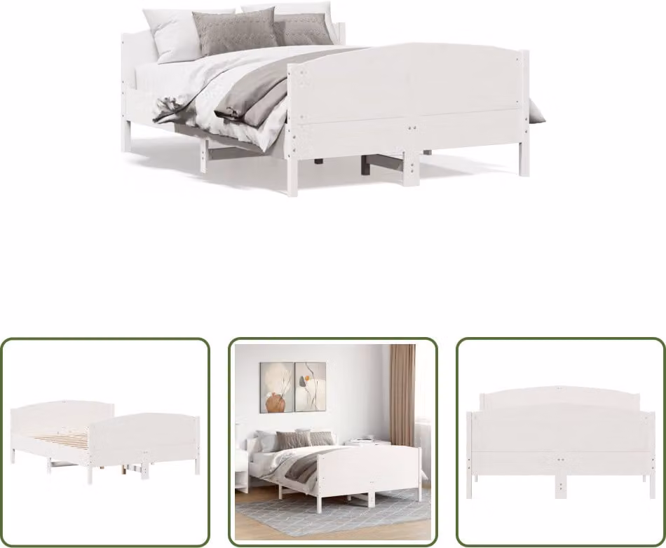 The Living Store Letto in legno massiccio con testiera bianca 160x200 cm in pino