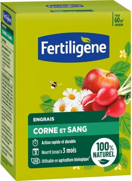 Fertiligene Corno e sangue Fertilizzante, 3 kg, Rapido e a lunga durata, Nutre fino a 3 mesi, Fino a 60 m²