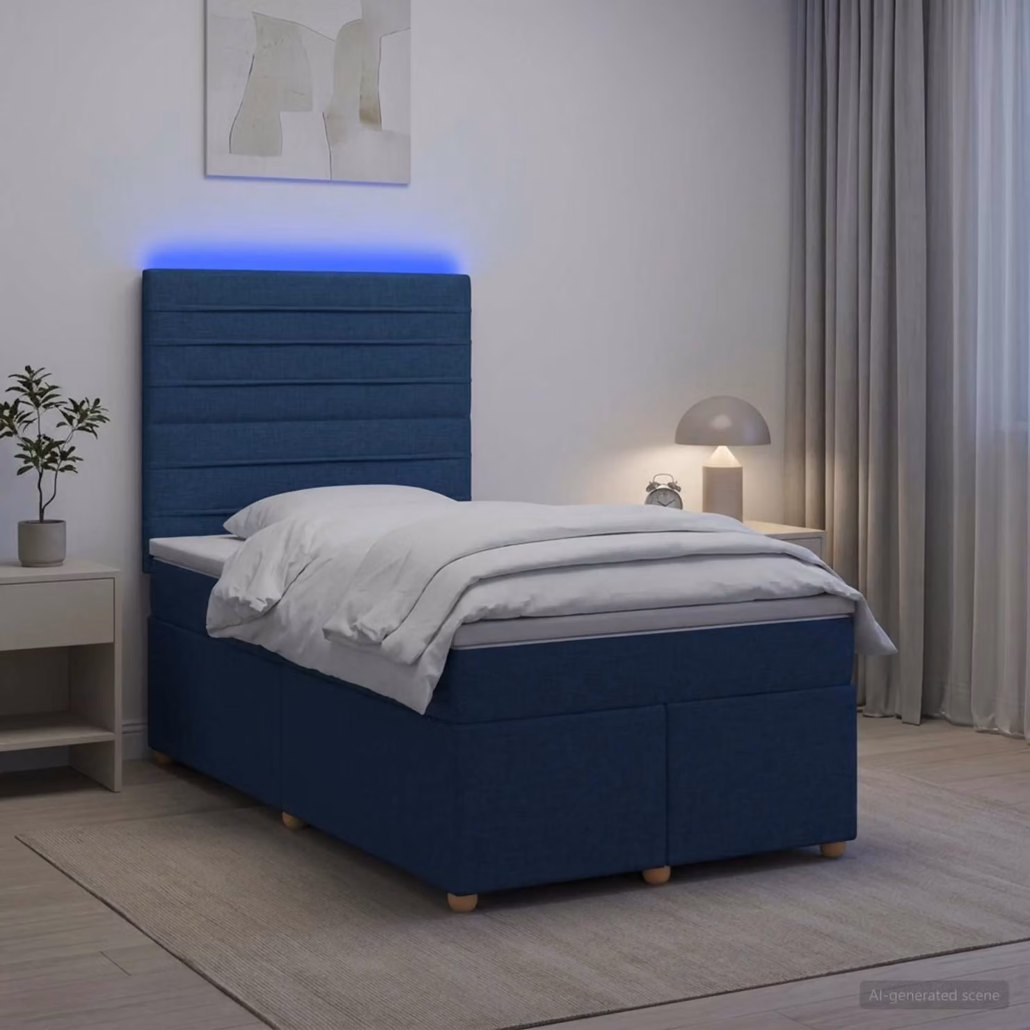 Letto box spring vidaXL con materasso a molle insacchettate, base con contenitore sollevabile, illuminazione sottostante e porta USB, Blu e Bianco, L/P: 120 x 200 cm