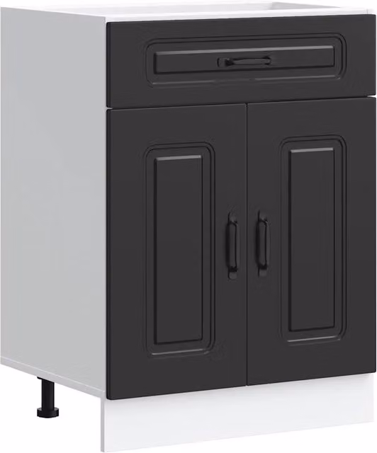 Base da cucina Kalmar nera in legno multistrato con ante a battente, design moderno e finitura opaca, L: 60,0 cm, P: 46,0 cm, H: 81,5 cm
