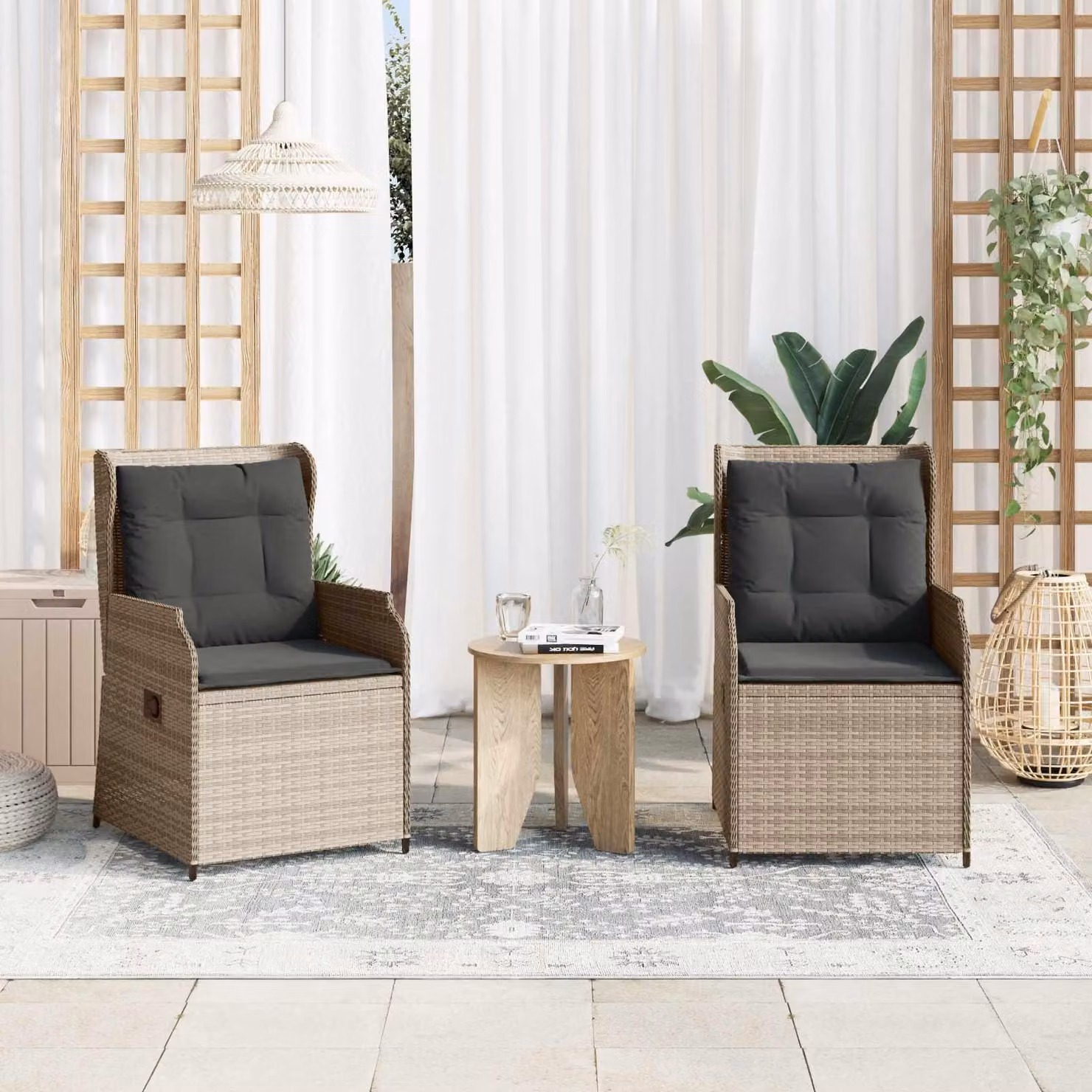 Maison Exclusive - Panca da giardino, 2 pezzi, color grigio chiaro, realizzata in rattan sintetico